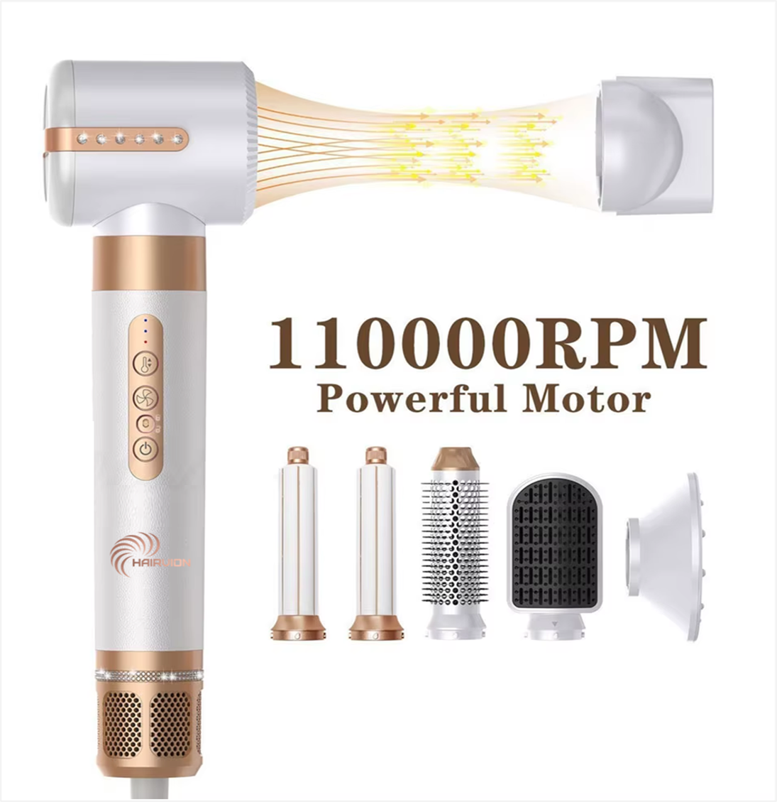 7 In 1 Hair Dryer Brush Brushless High Speed Hair Dryer with Diffuser Ionic Blow Dryer Hot Air Styling Comb Auto Hair Curler