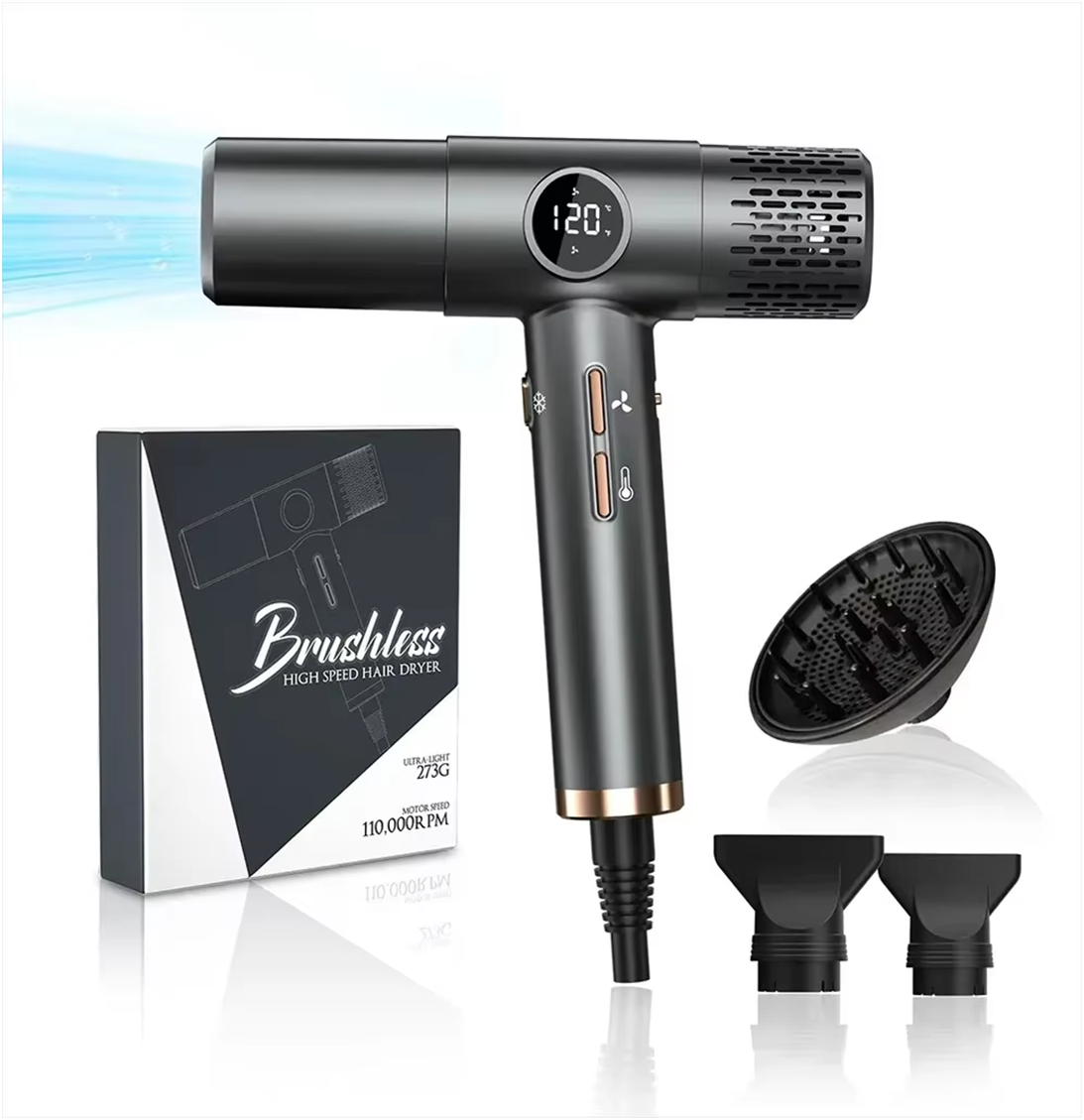 High-Speed Hair Dryer Constant Temperature Hair Care T-Shaped Lightweight Brushless Hair Salon Hairstylist and Hair Dryer