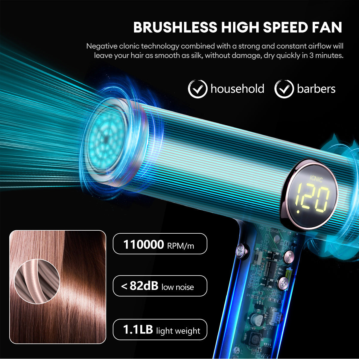 Anion hair care mute high-speed hair dryer high-power hair dryer household student dormitory lightweight